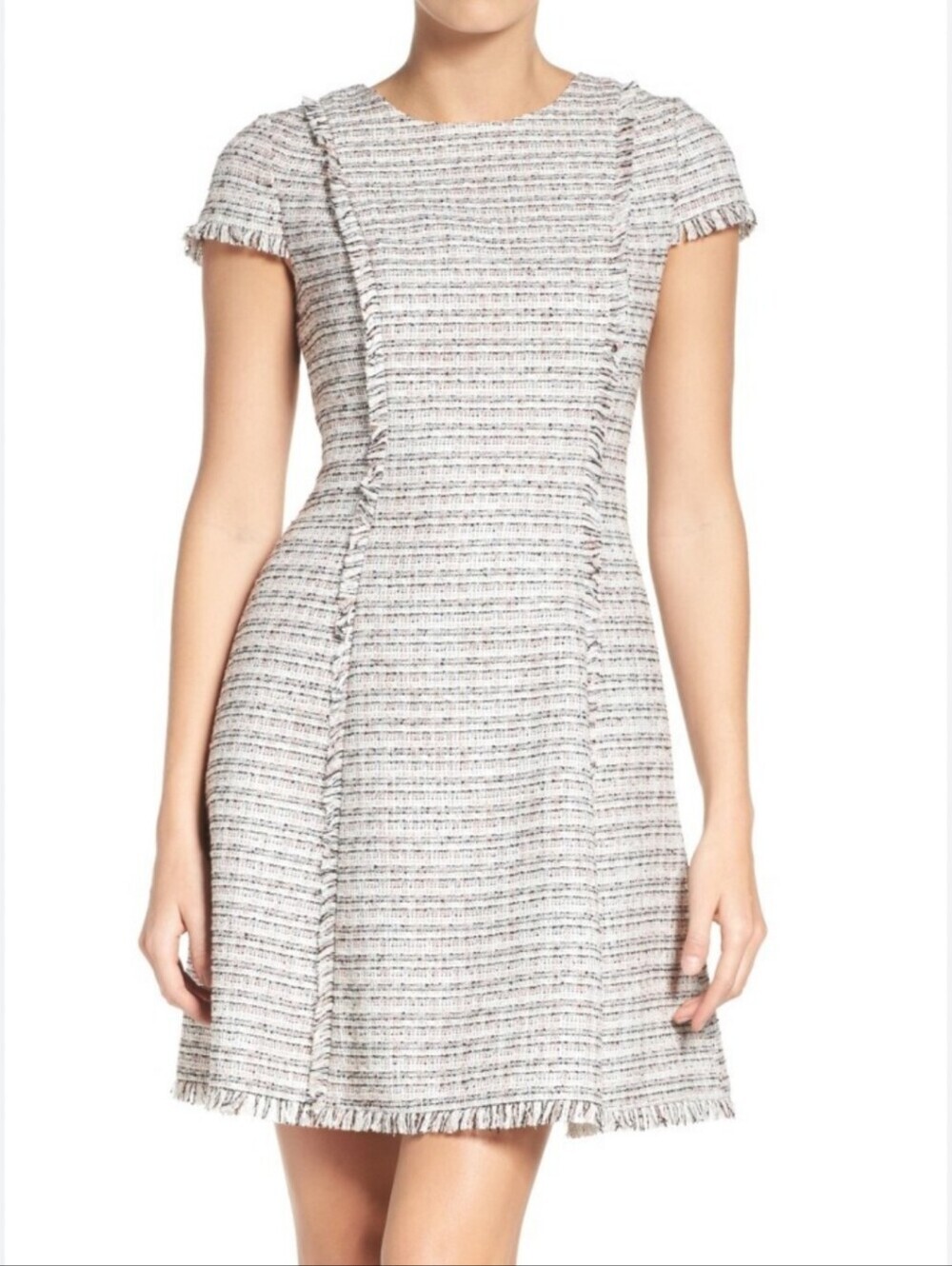 Eliza J Classic Tweed Fit And Flare A-Line Dress in Light Gray